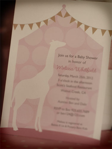 pink giraffe baby shower invitation by My Good Greetings via The Party Teacher