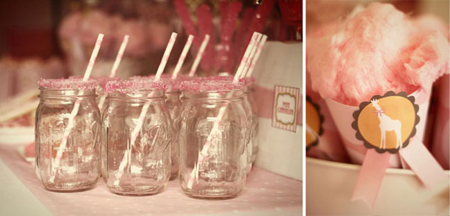 pink giraffe baby shower mason jars by My Good Greetings via The Party Teacher