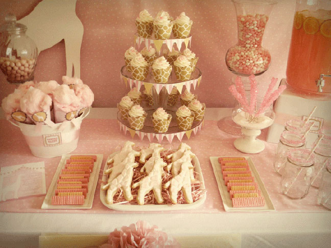 pink giraffe baby shower cookies cupcakes by My Good Greetings via The Party Teacher
